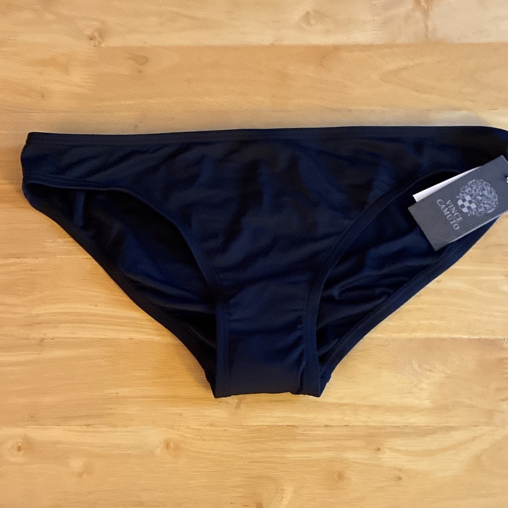 Vince Camuto Women's Solid Black Lined Stretch Bikini Swim Bottom Size L  NWT